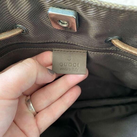 Gucci Canvas Monogram Drawstring Mini Vintage Y2K Tote Bag Purse - Picture 10 of 11